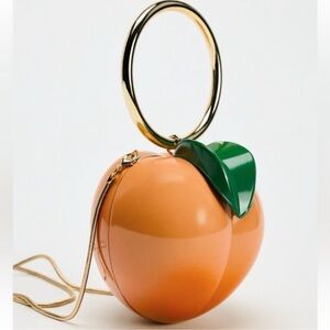 NWT Zara Box Style Orange Peach Clutch with Gold Handle & Chain Shoulder Strap